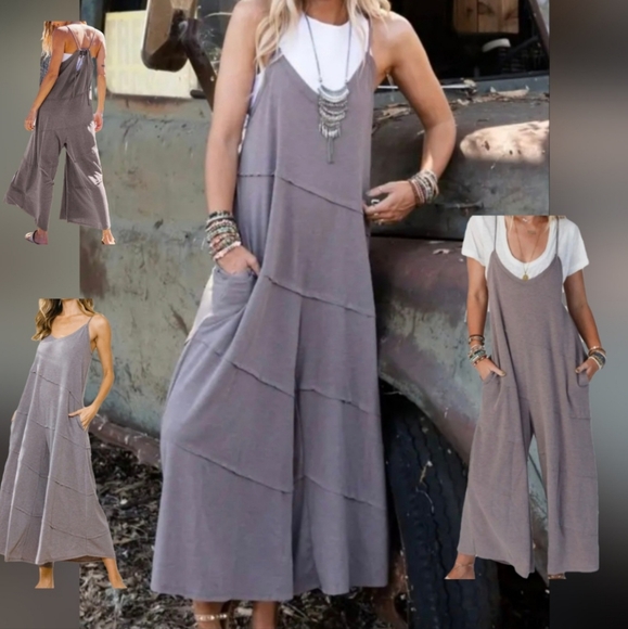 Pants - #297 BOHO CHIC WIDE LEG SIDE POCKETS JUMPSUIT